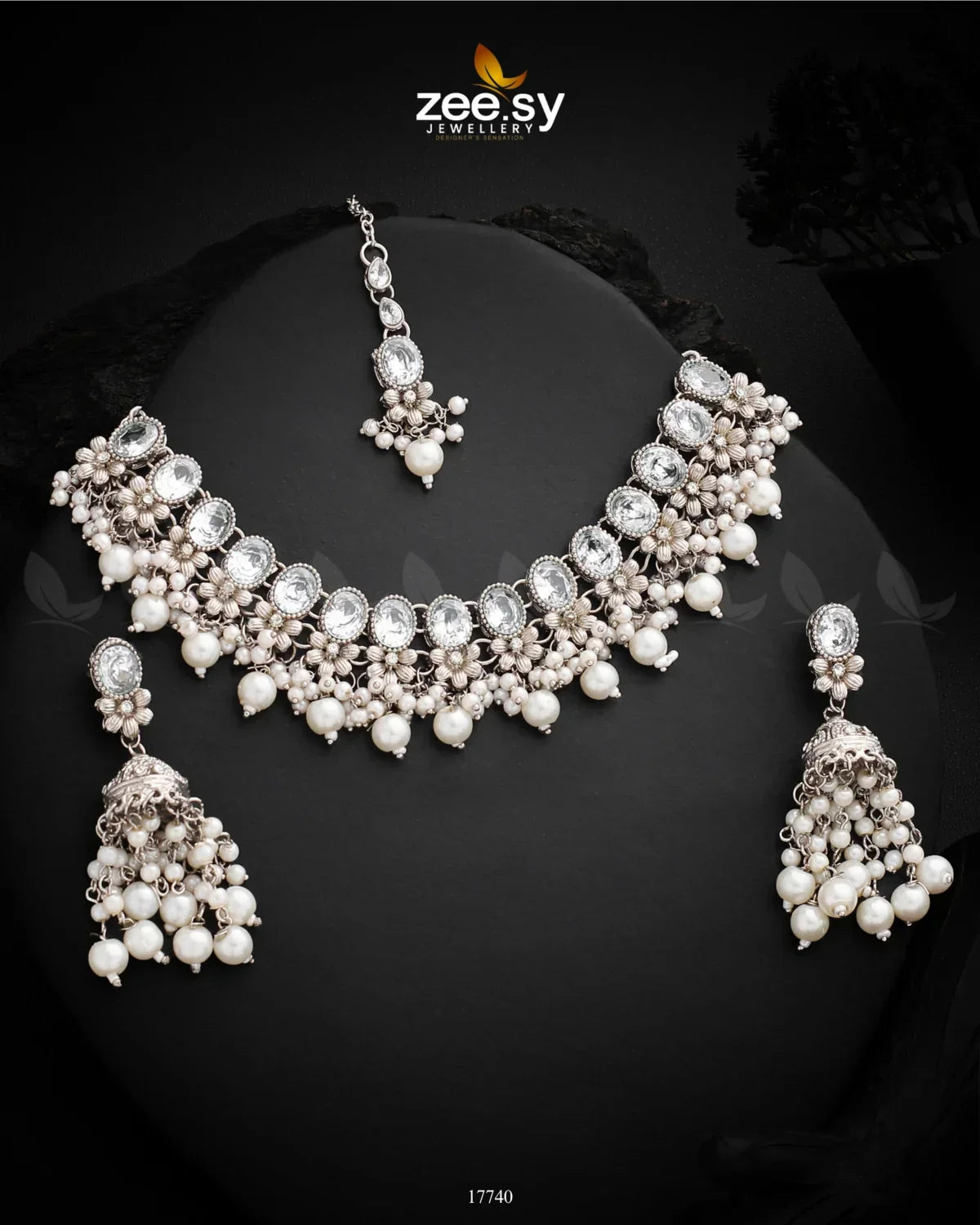 Celosia Necklace Silver White - Zeesy Jewellery