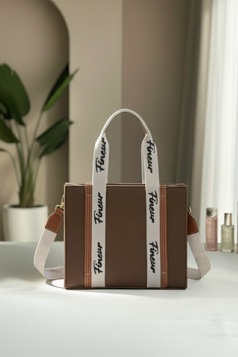 Dark Brown Jute tote bag Chloe style with fineur branding for girls Pakistan