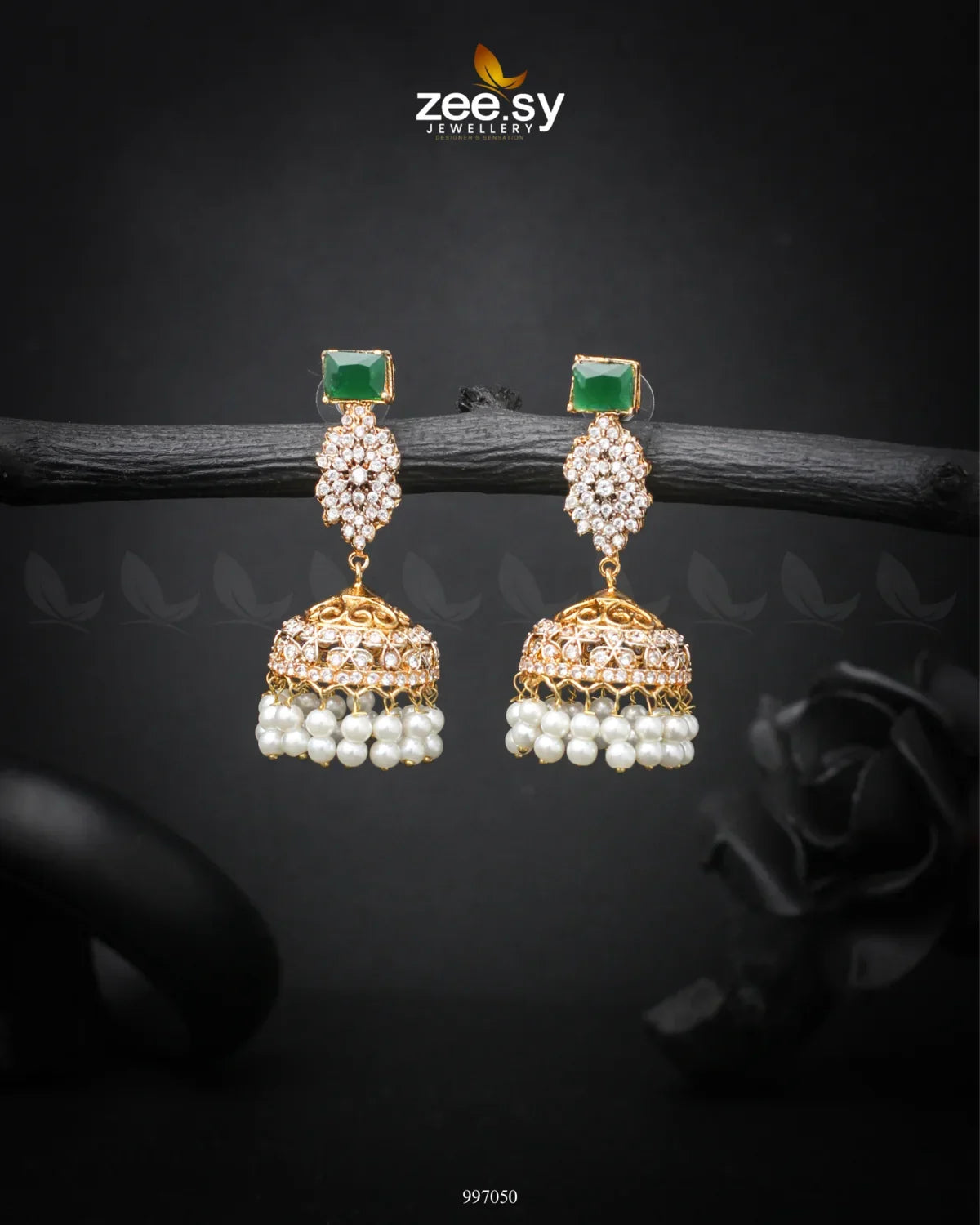 Bloom Jhumka Earrings Green - Zeesy Jewellery