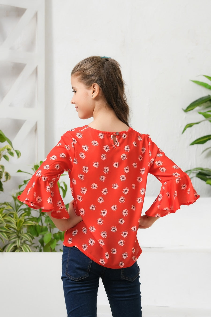 Sprinkles Stitched 1 Piece Summer Shirts Kids Collection'2025-Allover Flowers Print Frill Sleeves Top