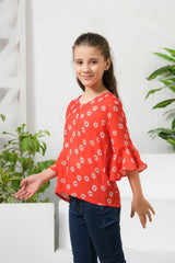 Sprinkles Stitched 1 Piece Summer Shirts Kids Collection'2025-Allover Flowers Print Frill Sleeves Top