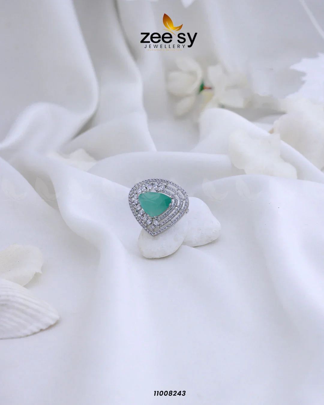 RING-8279 Silver Mint Green - Zeesy Jewellery