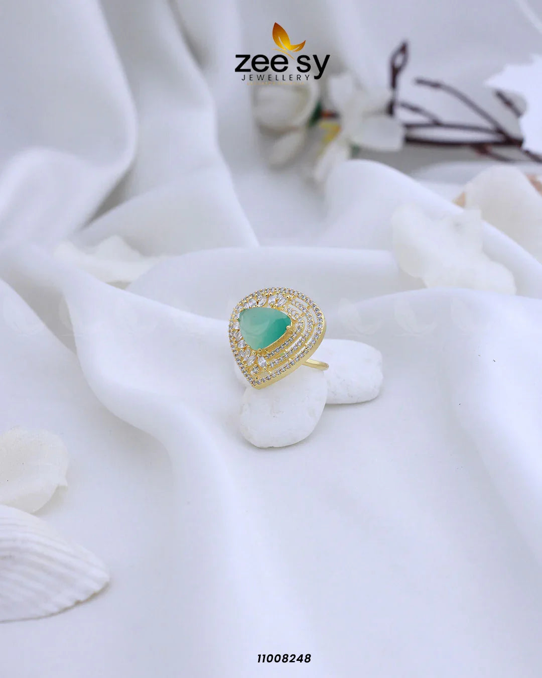 RING-8279 Golden Mint Green - Zeesy Jewellery