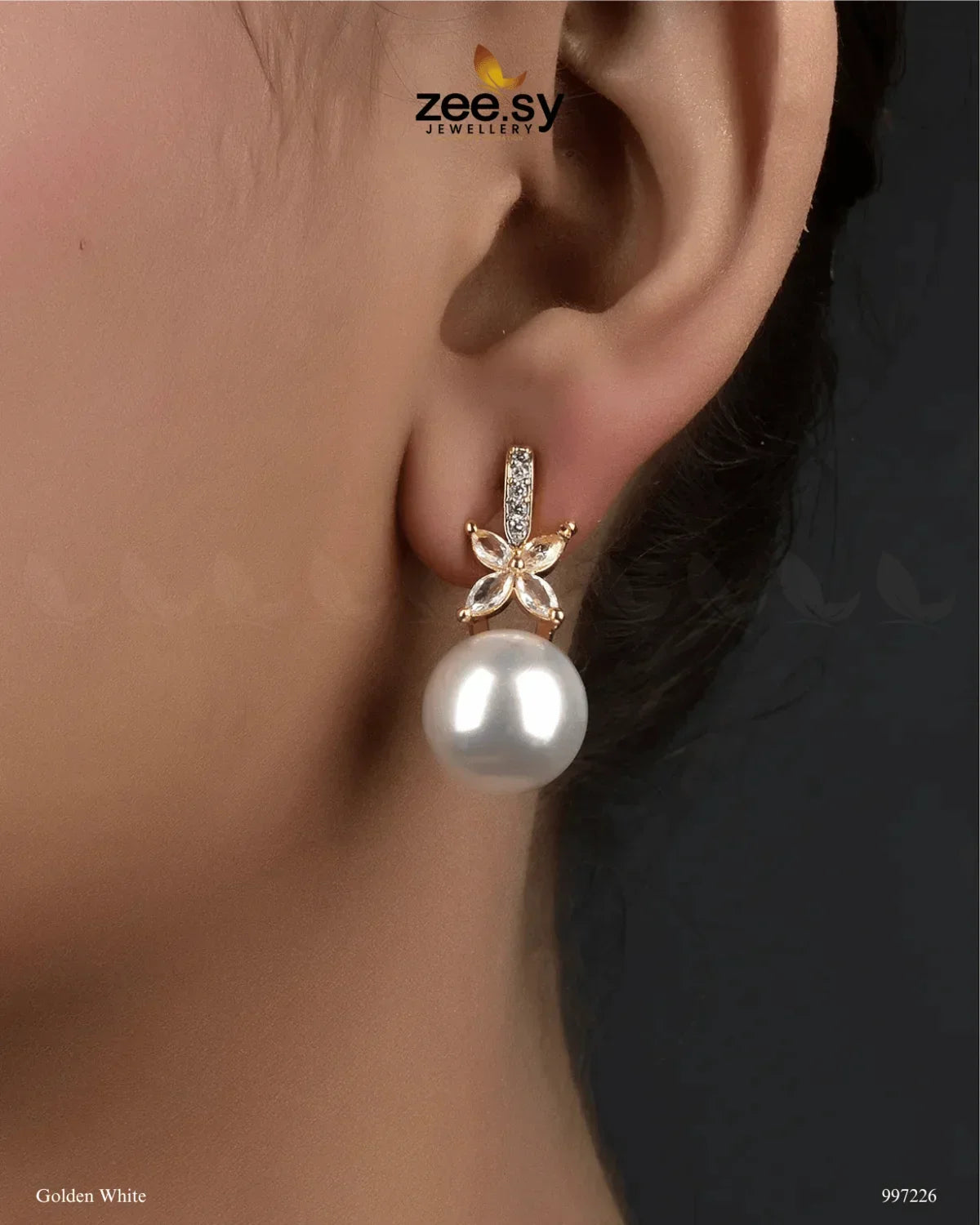Nizha Earrings Golden White - Zeesy Jewellery