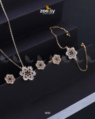 Snowflake Pendant Set Gold - Zeesy Jewellery