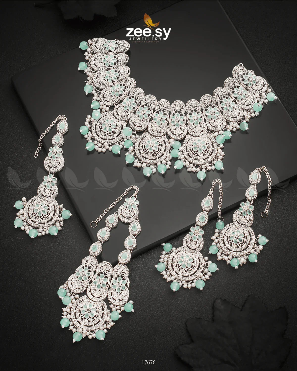 Panoramic Necklace Silver Mint Green - Zeesy Jewellery