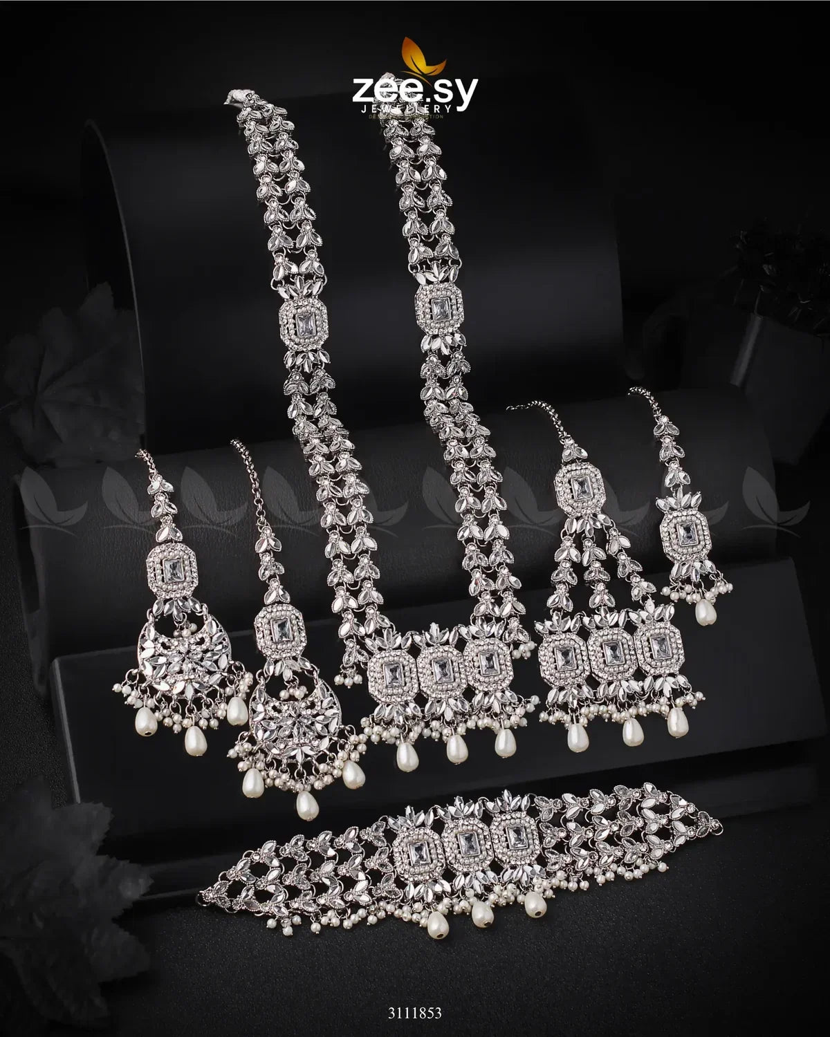 Anushka Bridal Set Silver White - Zeesy Jewellery