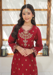 Khanak Stitched Kids-Maroon Gharara Suit KST 145