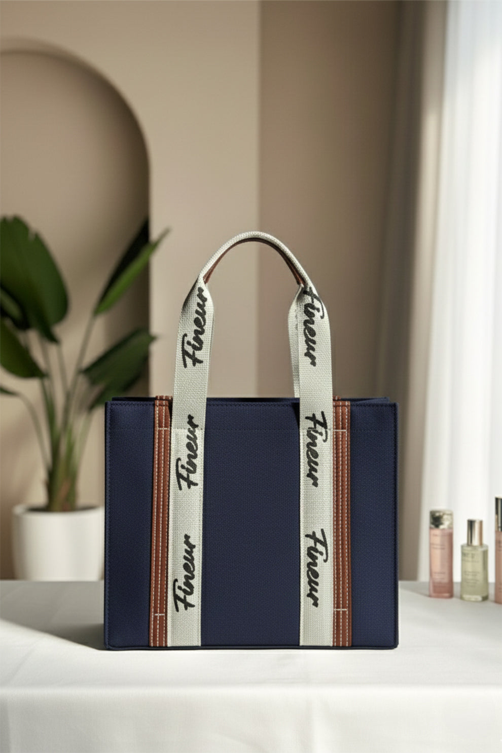 Navy Blue Jute tote bag Chloe style with fineur branding for girls Pakistan