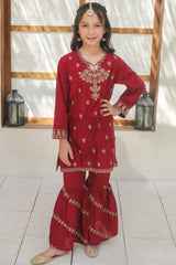 Khanak Stitched Kids-Maroon Gharara Suit KST 145