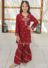 Khanak Stitched Kids-Maroon Gharara Suit KST 145
