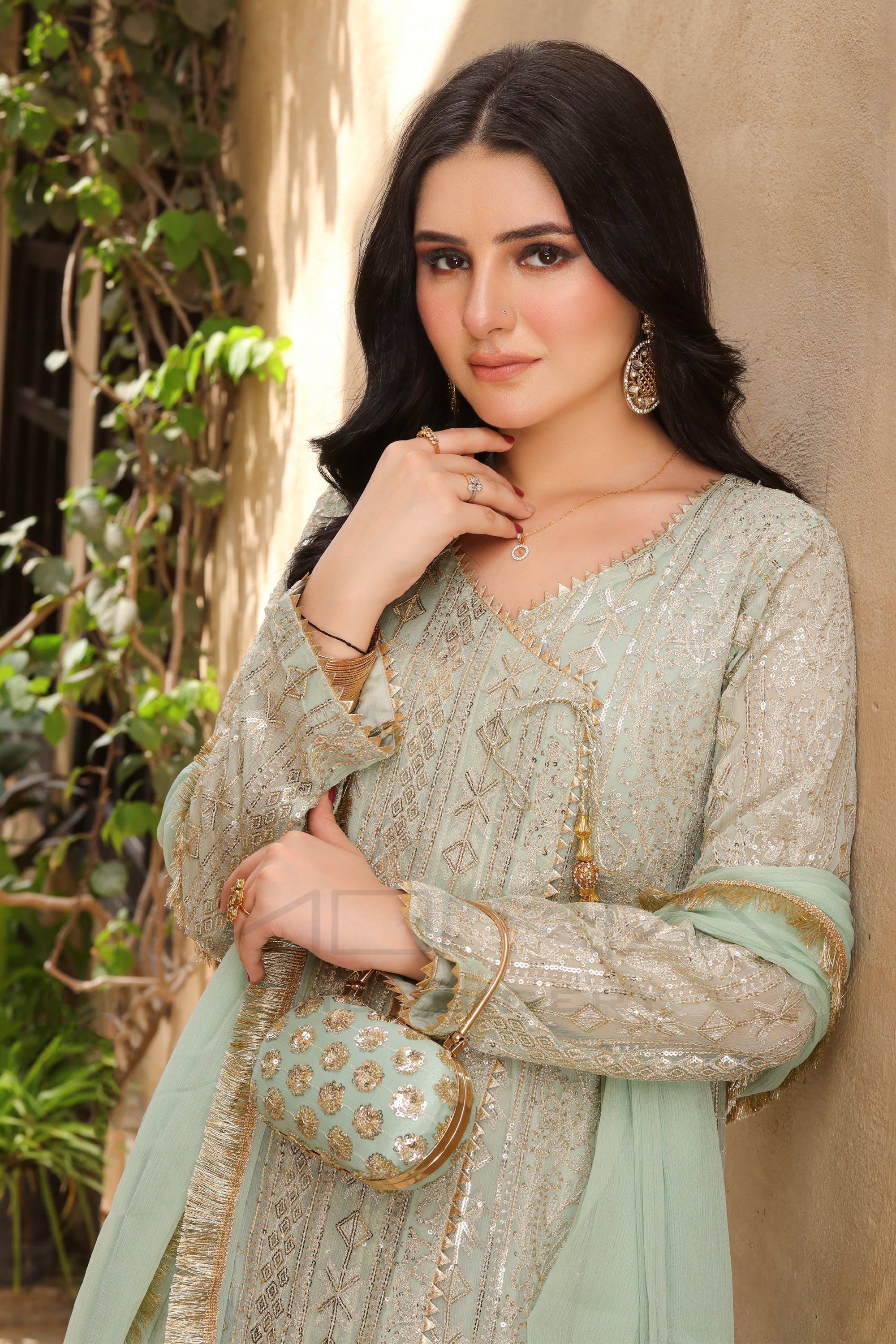 Manahils Stitched Formals Kurti 122-Divine-Mint Green