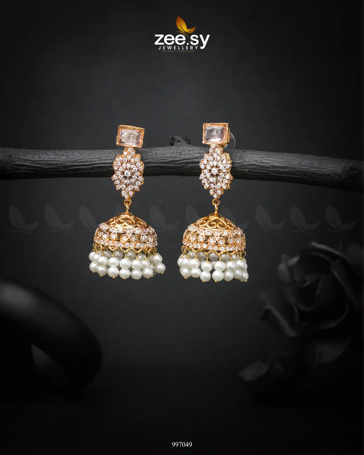 Bloom Jhumka Earrings Champagne - Zeesy Jewellery