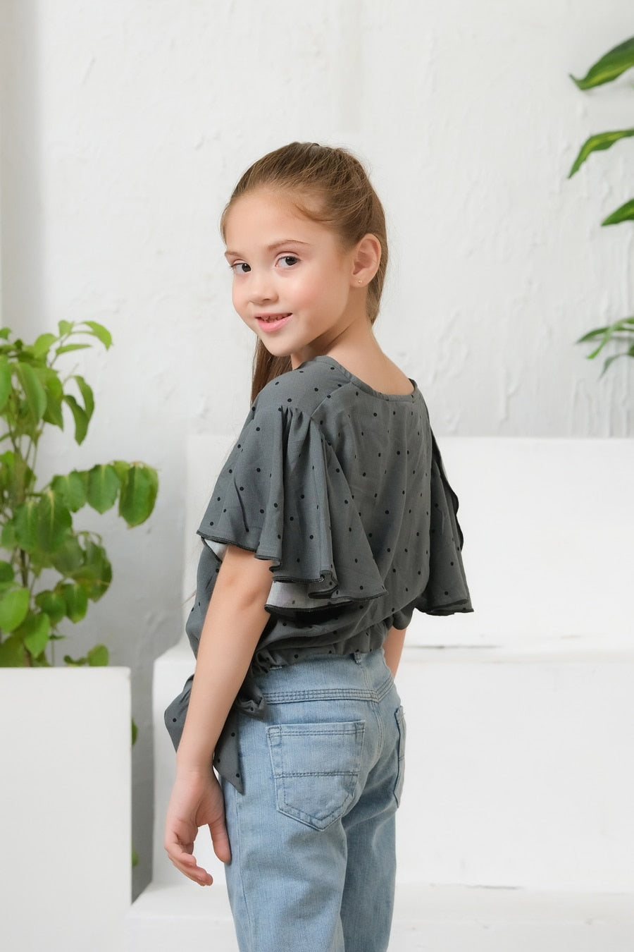Sprinkles Stitched 1 Piece Summer Shirts Kids Collection'2025-Ditsy Green Floral Print Crop Top