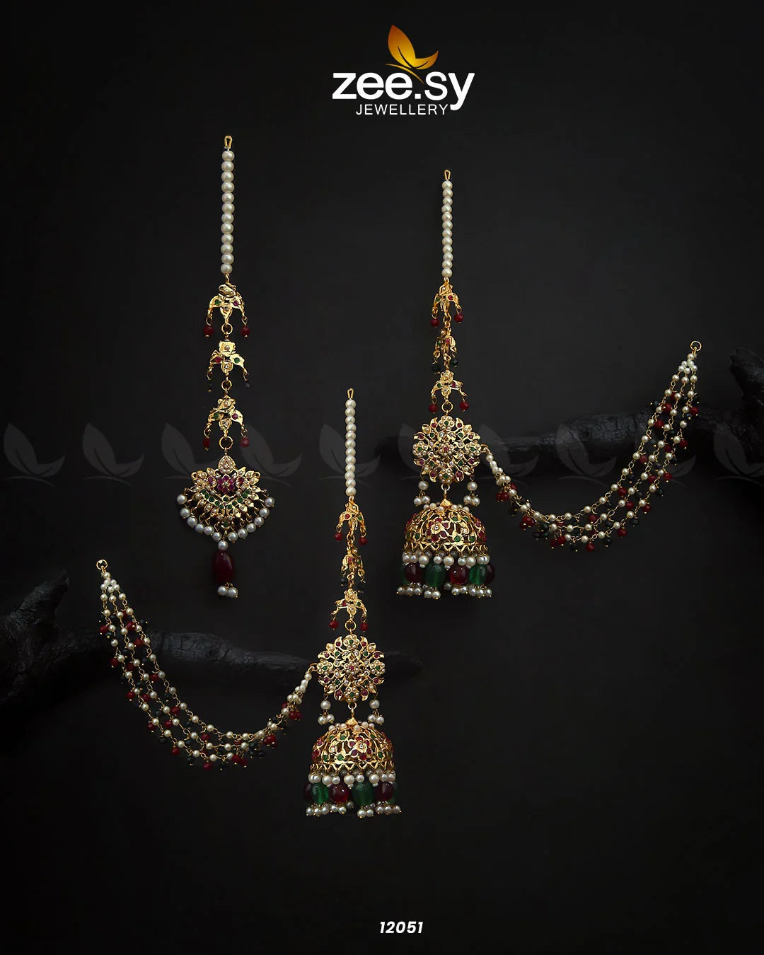 Glamourous Jhumka Earrings Red & Green - Zeesy Jewellery