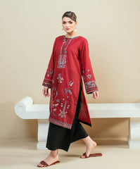 The Thread Line By Kaanthaa Stitched 2 Piece Summer Suit-KEP-04 RED-COTTON BROCHE STITCHED 2PC