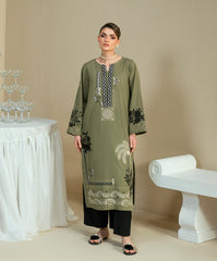 The Thread Line By Kaanthaa Stitched 2 Piece Summer Suit-KEP-03 OLIVE-COTTON DOBBY STITCHED 2PC