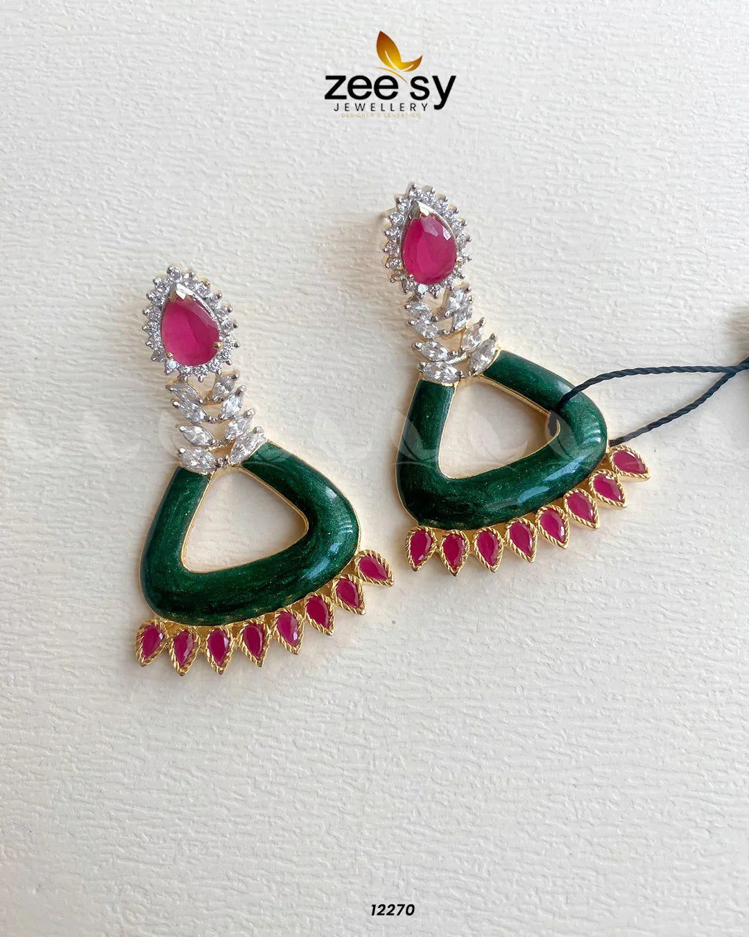 Earrings-0586 Green & Red - Zeesy Jewellery