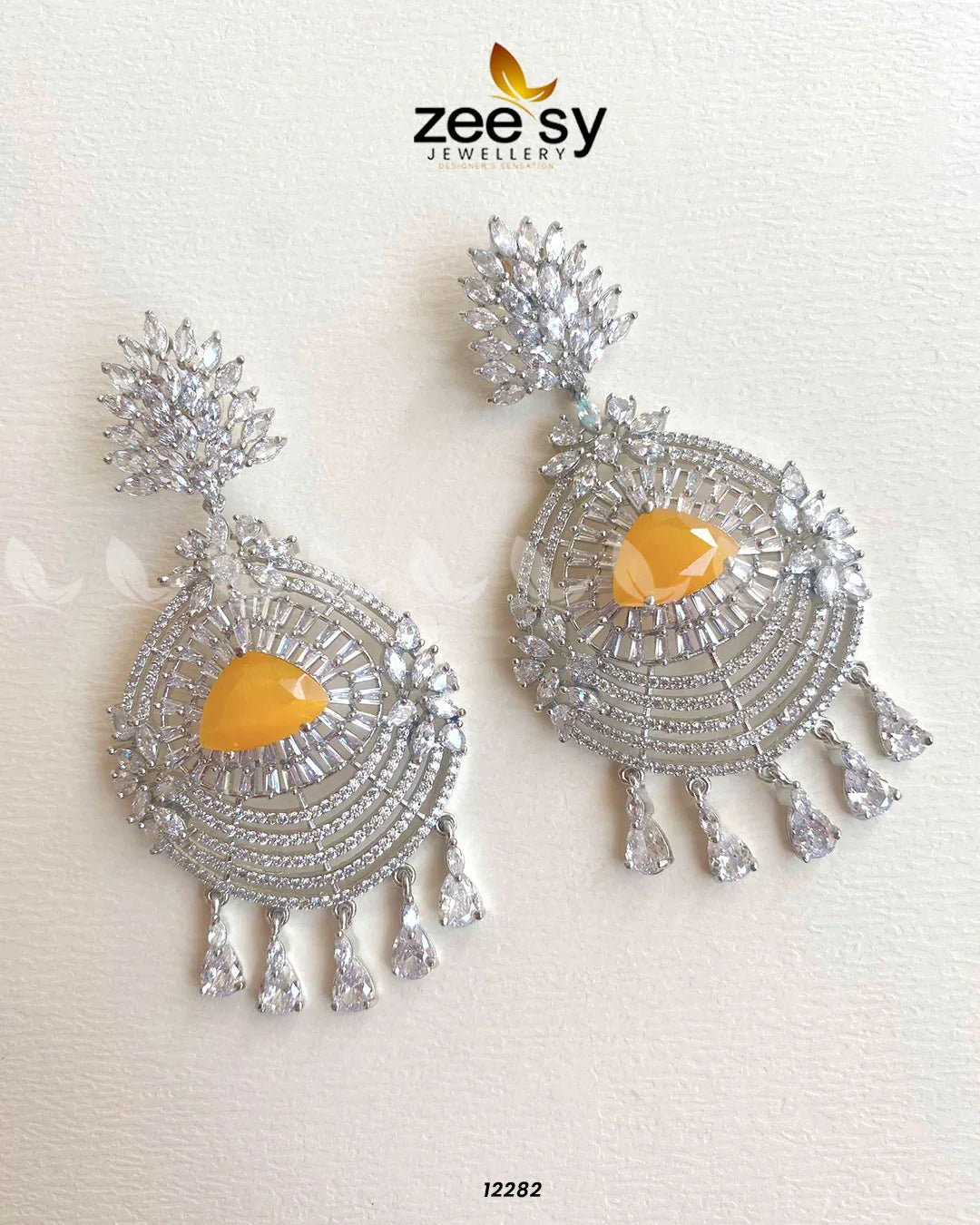 EARRINGS-0559 Silver Yellow - Zeesy Jewellery