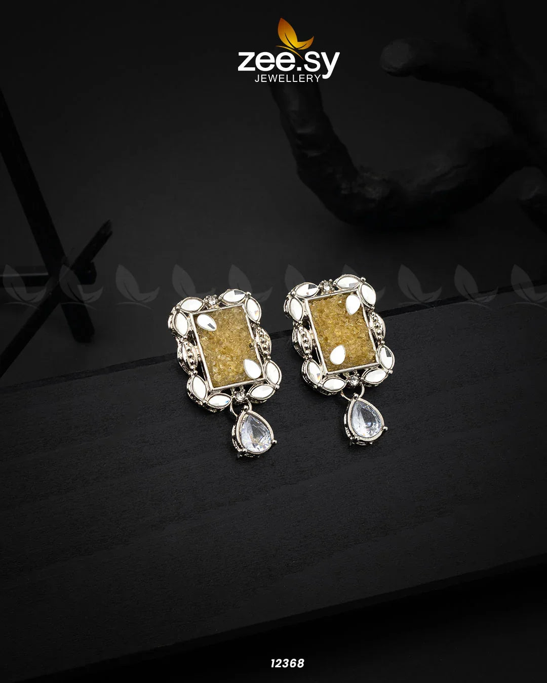 Agate Studs Earrings Yellow - Zeesy Jewellery
