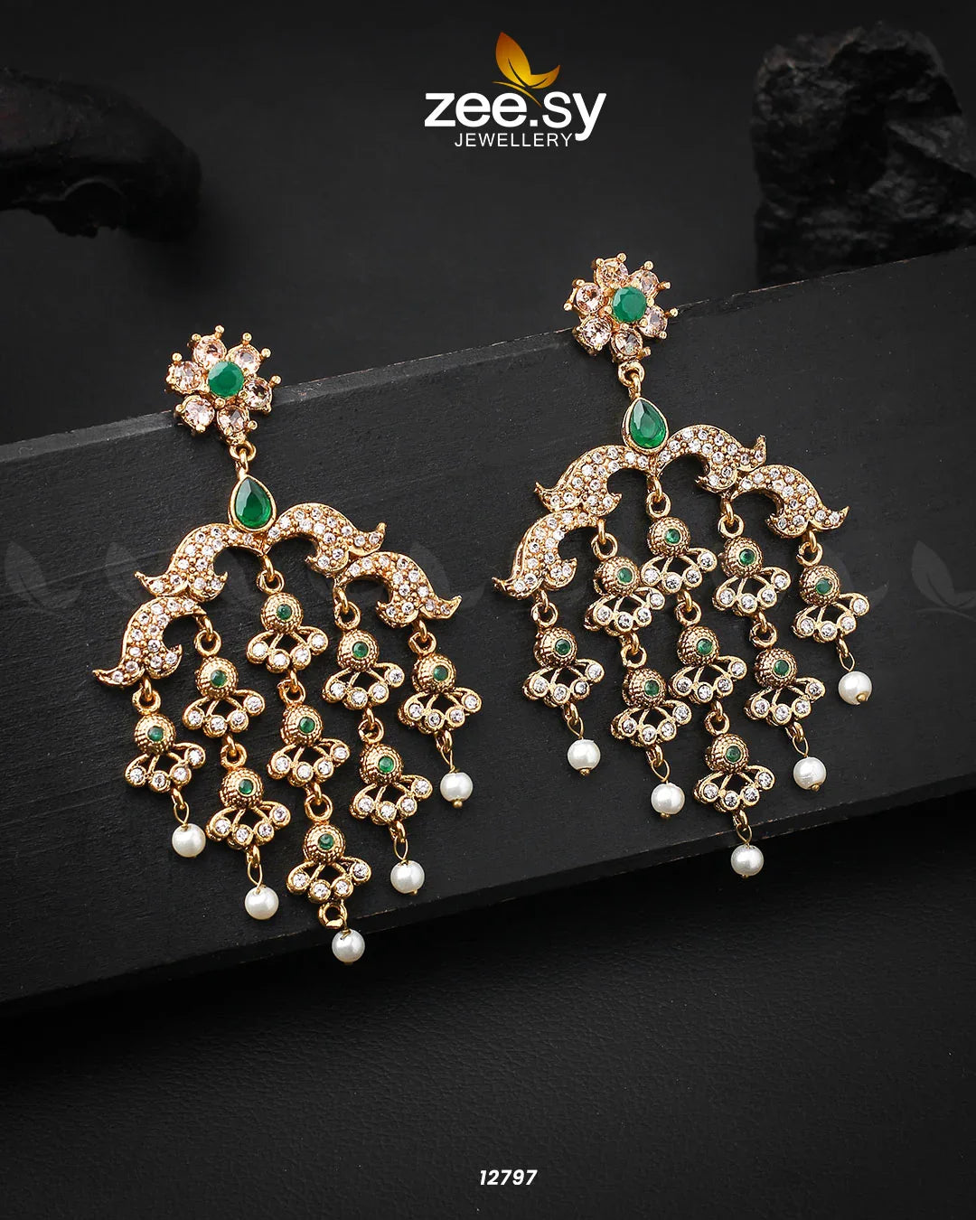 Hanging Earrings Golden Green - Zeesy Jewellery