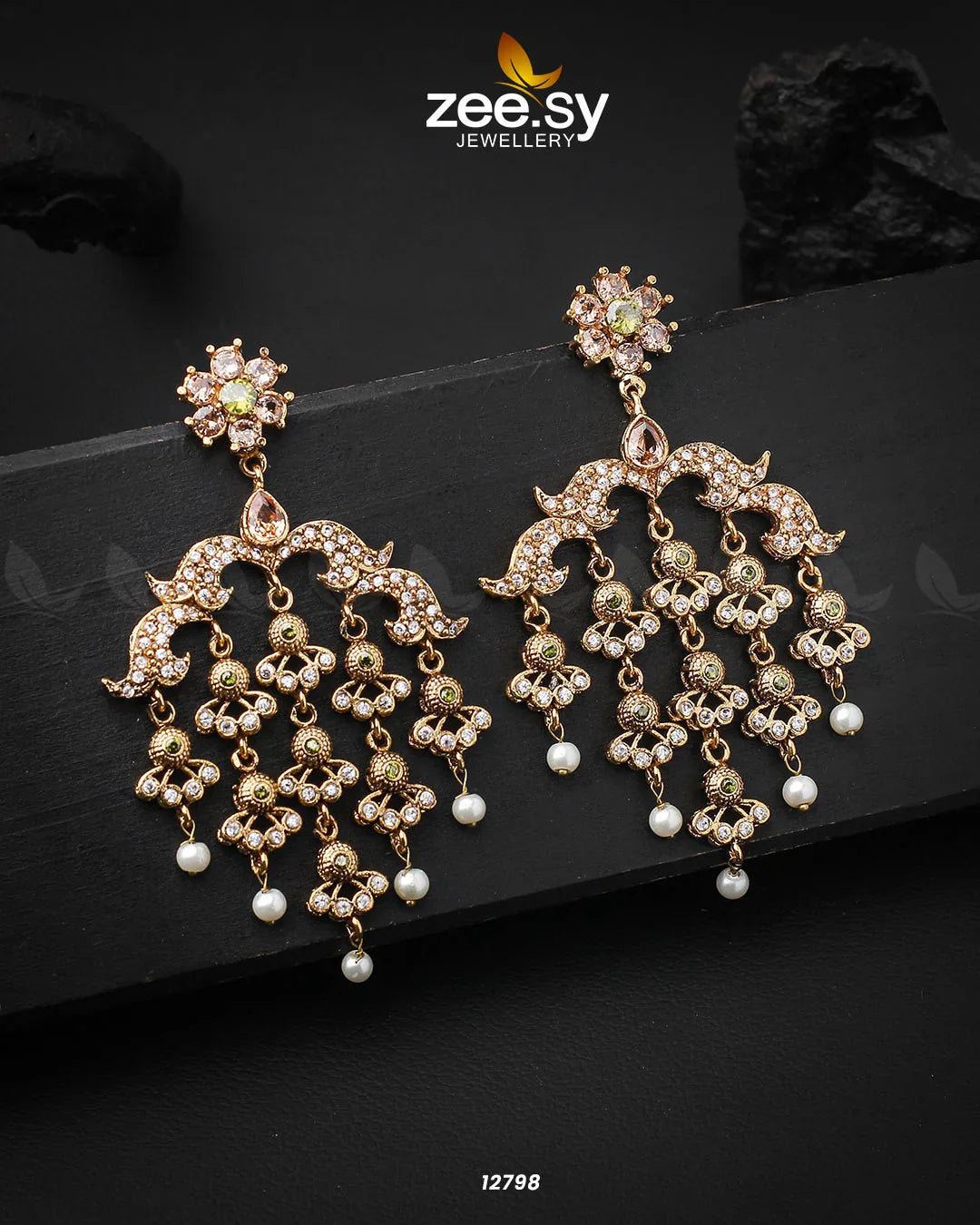 Hanging Earrings Golden Mint Green - Zeesy Jewellery