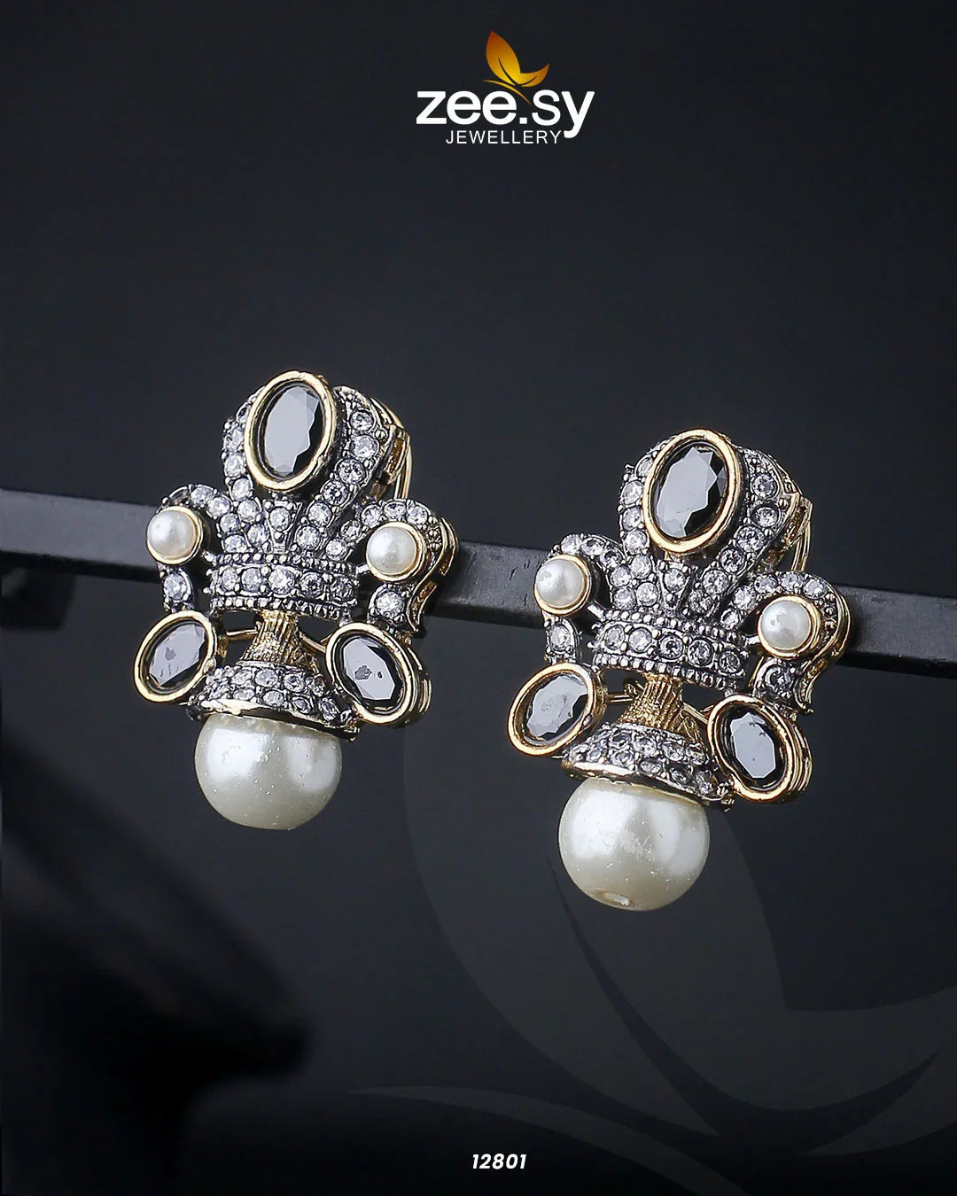 Pearl Drop Tops Golden Black - Zeesy Jewellery