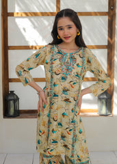 Khanak Stitched Kids-Beige Embroidered Gharara KST 148