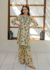 Khanak Stitched Kids-Beige Embroidered Gharara KST 148