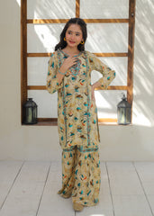 Khanak Stitched Kids-Beige Embroidered Gharara KST 148