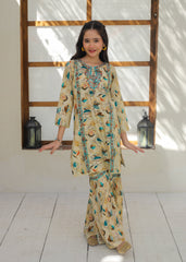 Khanak Stitched Kids-Beige Embroidered Gharara KST 148