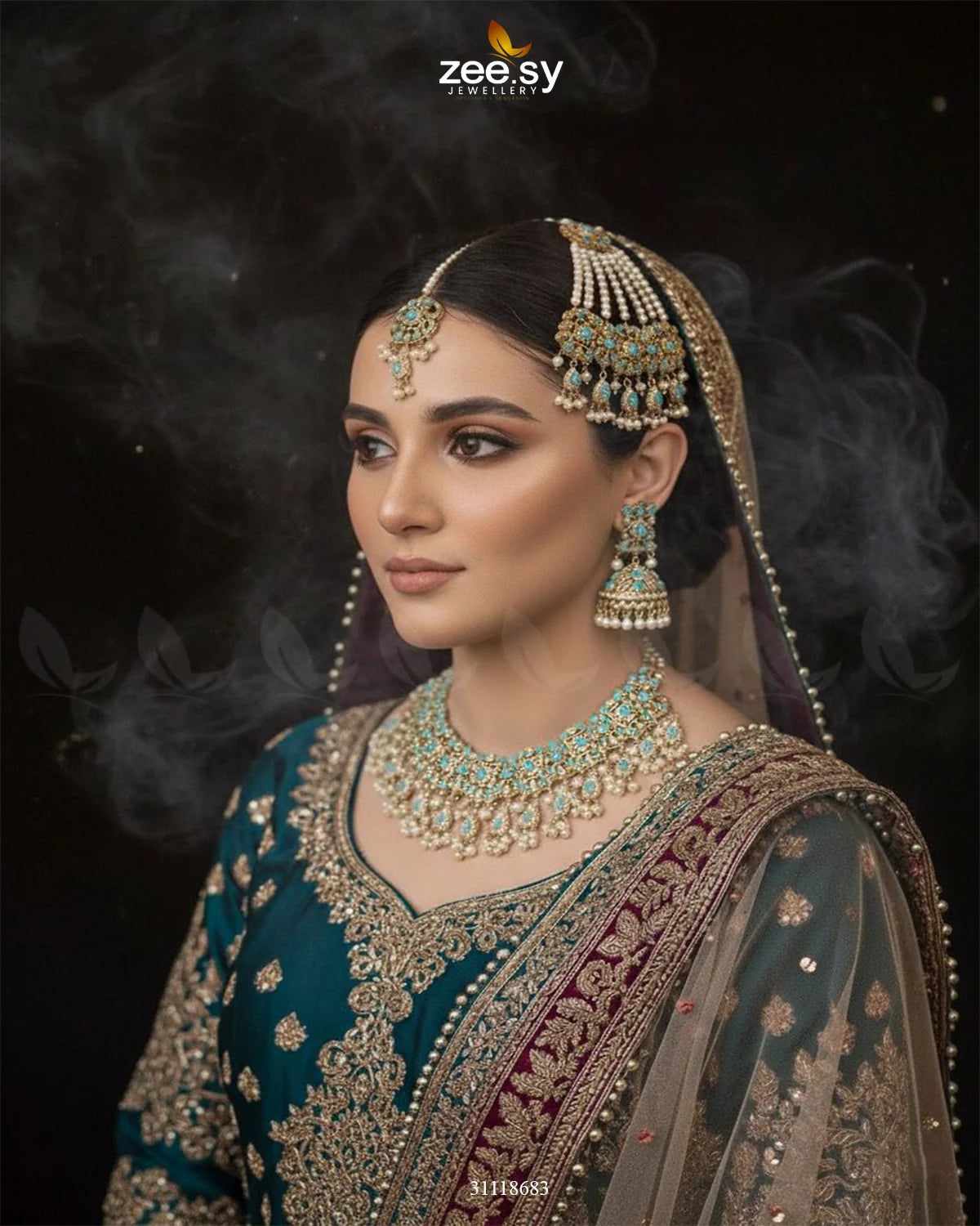 Dynasty Bridal Necklace Set Golden Feroza - Zeesy Jewellery