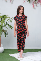 Sprinkles Stitched 1 Piece Summer Jumpsuit Kids Collection'2025-Black with Orange Floral Print Smart Fit Jumpsuit