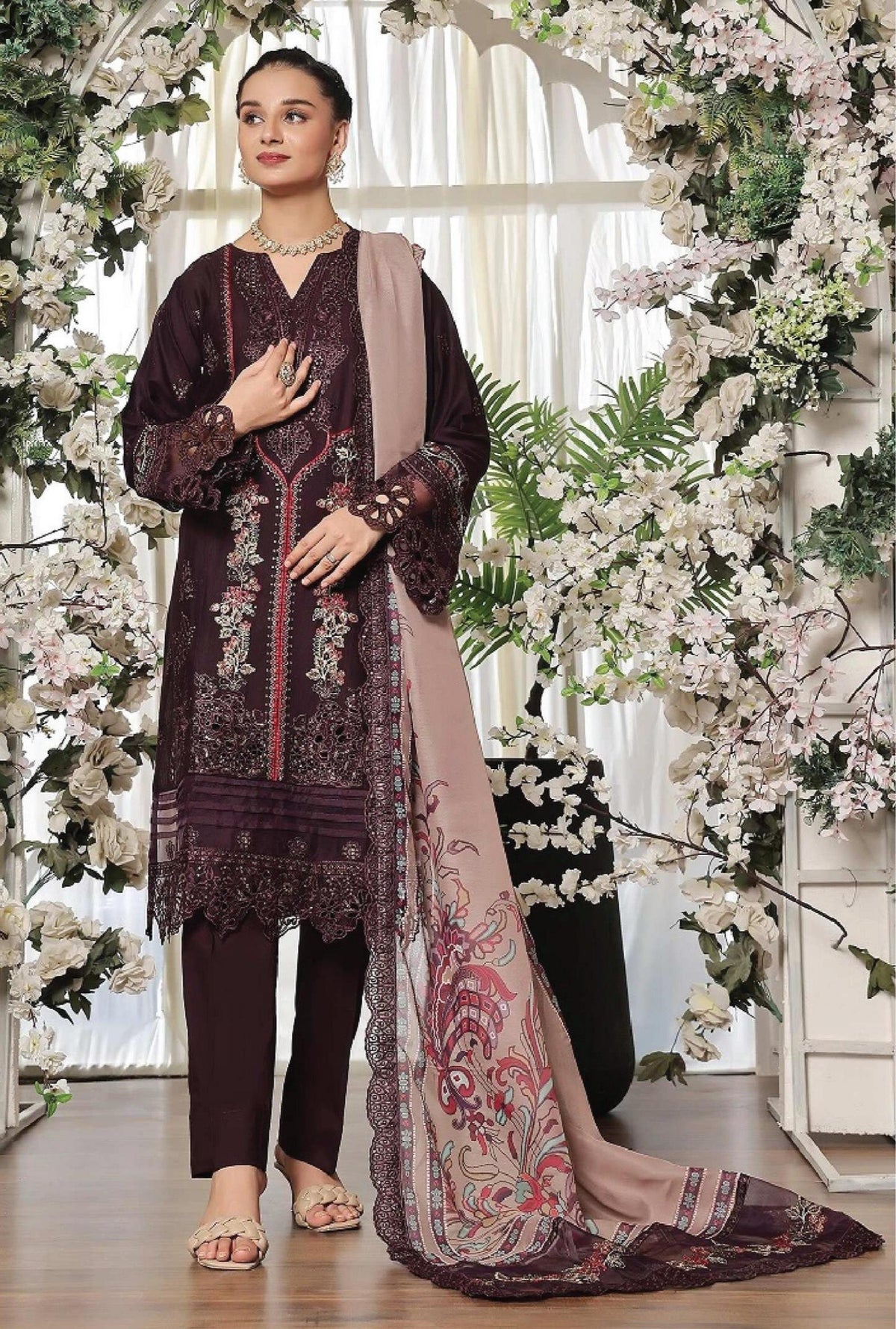Dressline New Semi Stitched 3 Pcs Premium Dyed Lawn Fancy Full Chikankari With Sequence Emb Collection
