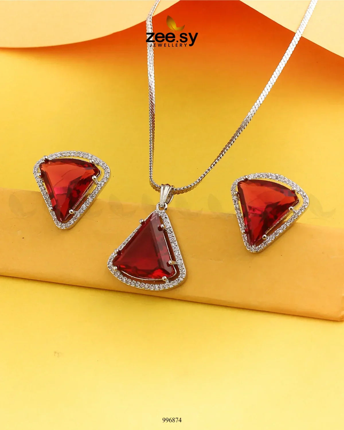 Tetrahedron Pendant Set Fuchsia - Zeesy Jewellery