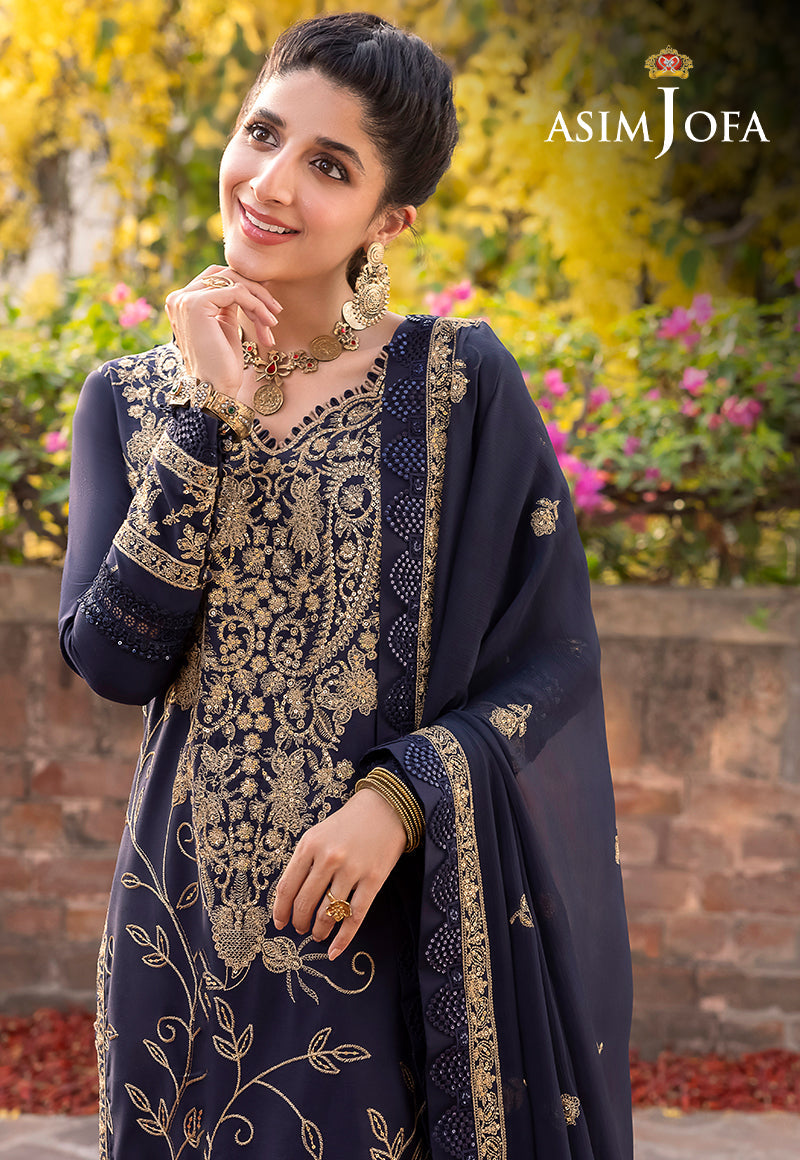 Asim Jofa Shadow Work '23 Ajsw-15 Embroidered Lawn Silk 3 Pcs