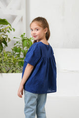 Sprinkles Stitched 1 Piece Summer Shirts Kids Collection'2025-Blue Floral Embroidered Round Neck Top