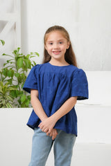 Sprinkles Stitched 1 Piece Summer Shirts Kids Collection'2025-Blue Floral Embroidered Round Neck Top