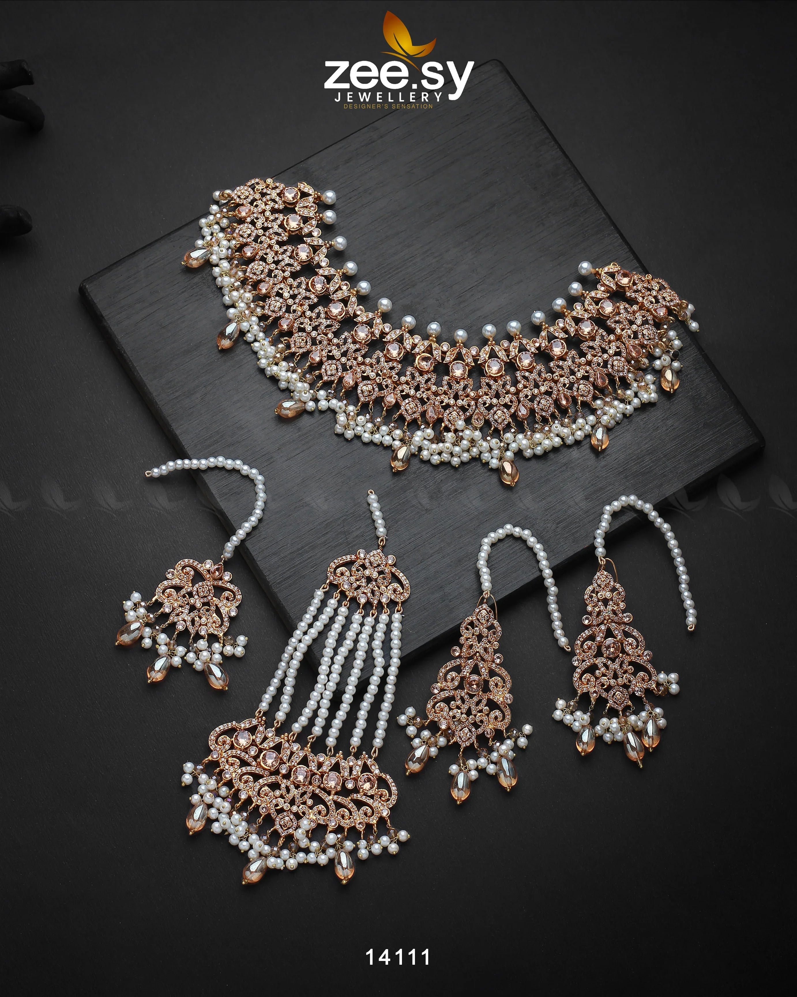 Mahira Bridal Set Champagne - Zeesy Jewellery