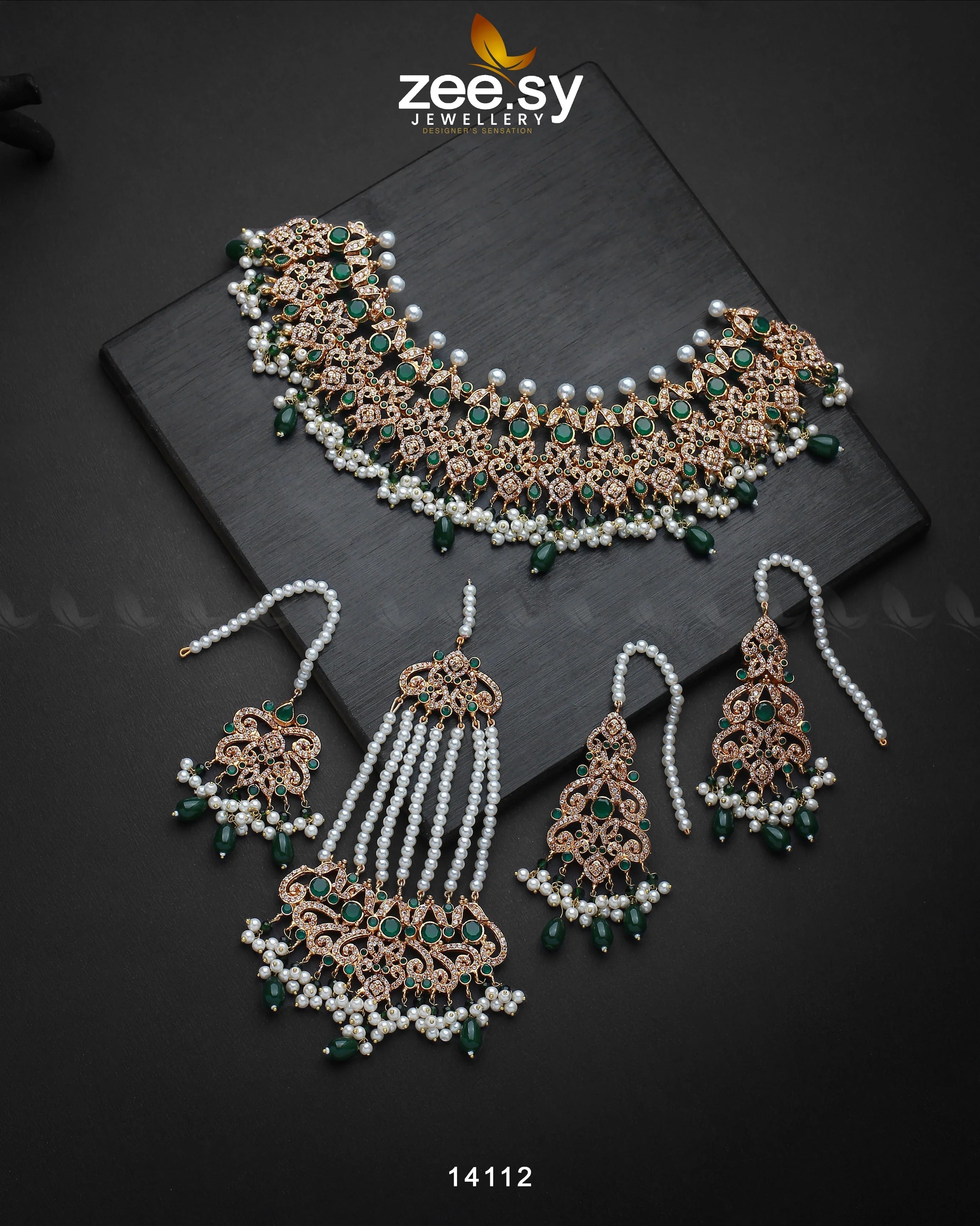 Mahira Bridal Set Green - Zeesy Jewellery