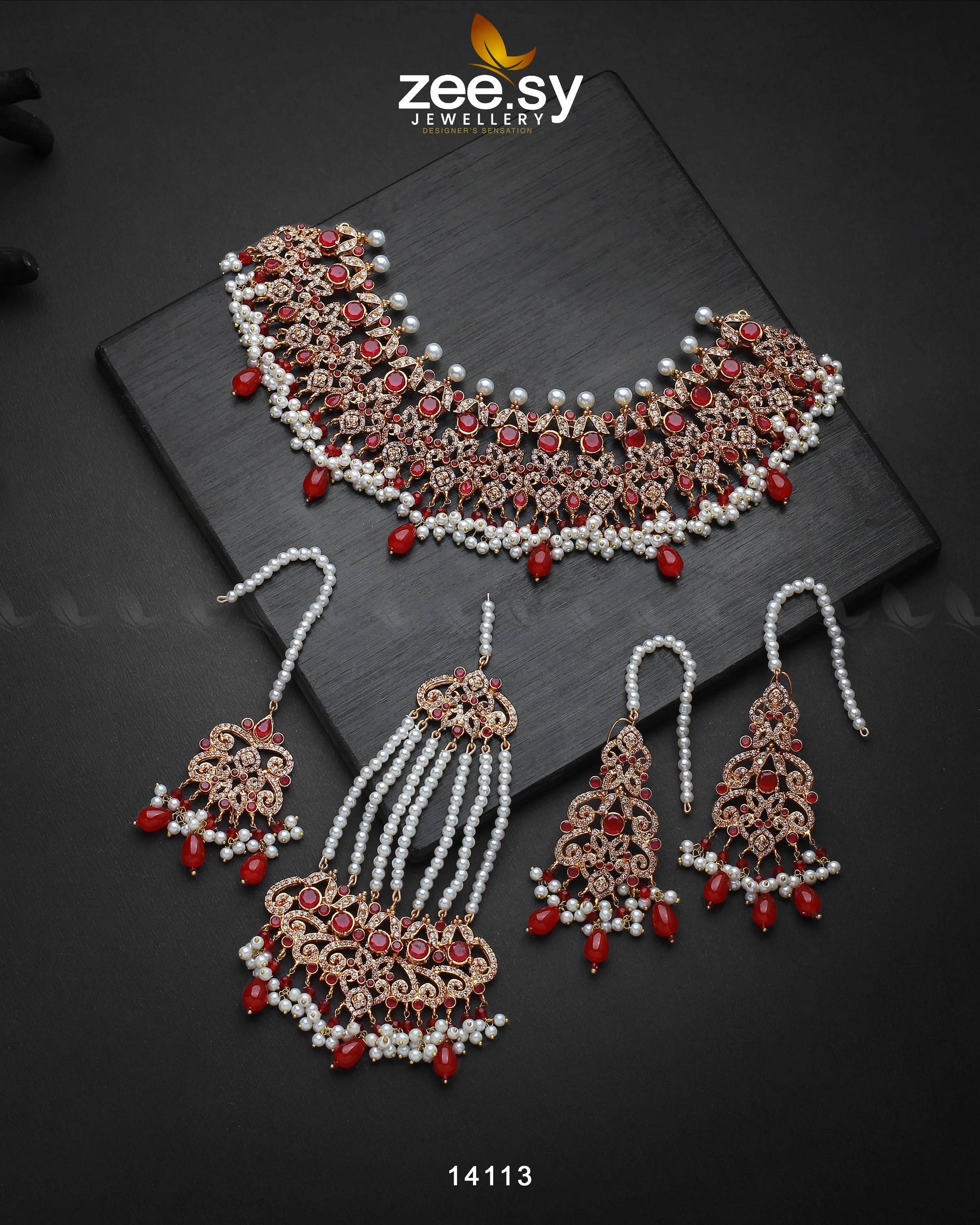 Mahira Bridal Set Red - Zeesy Jewellery