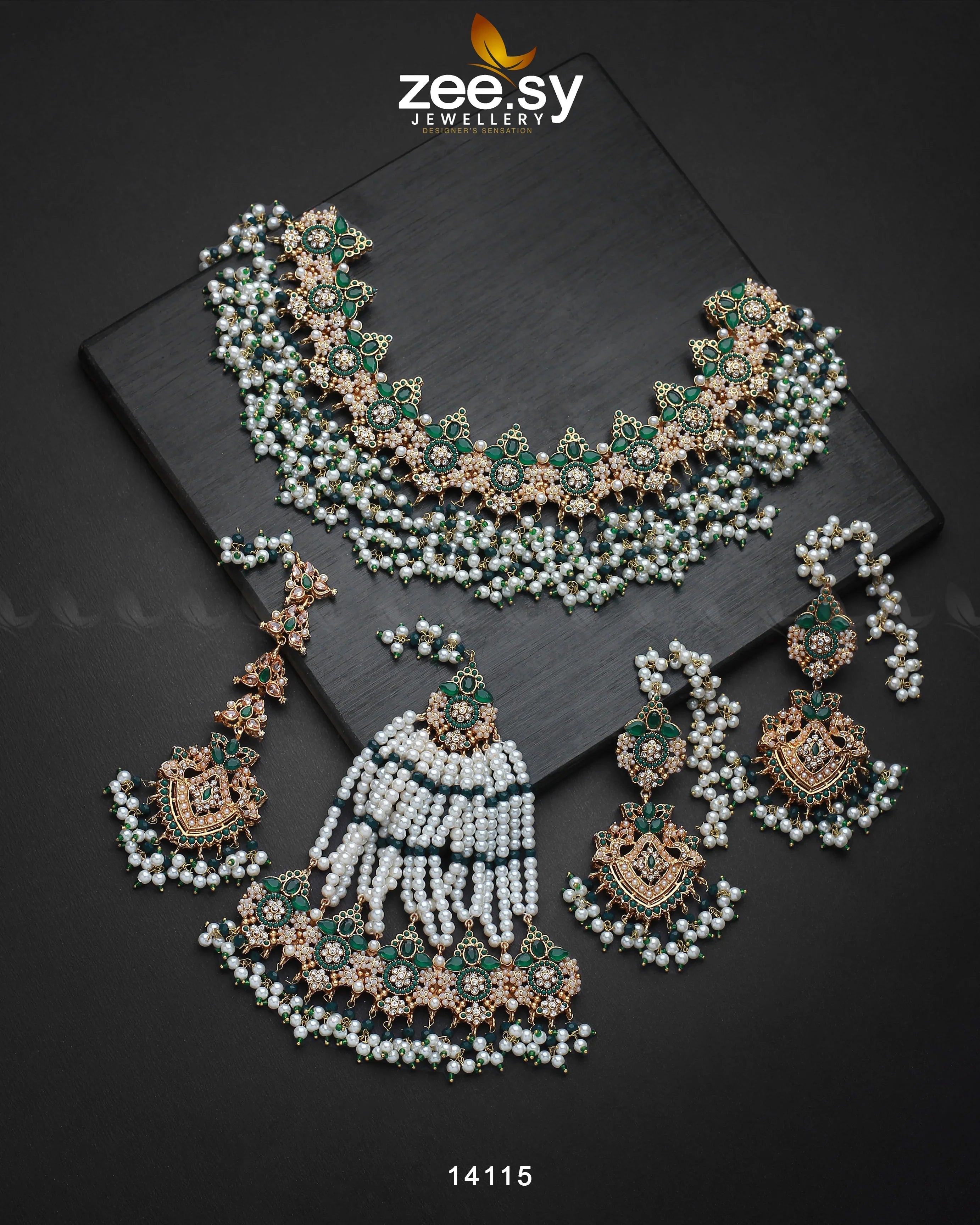 Aurum Bridal Set Green - Zeesy Jewellery
