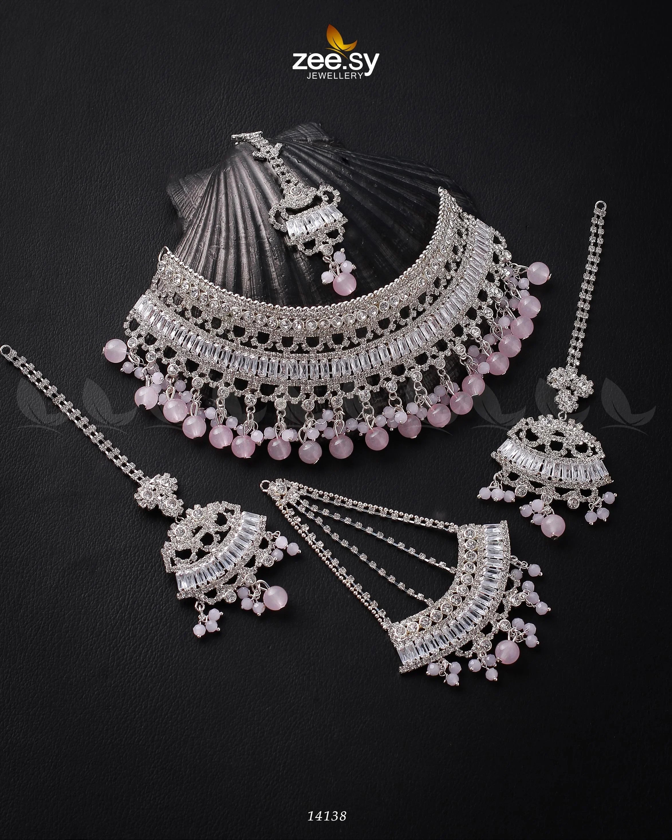 Starlit Bridal Set Silver Mint Pink - Zeesy Jewellery
