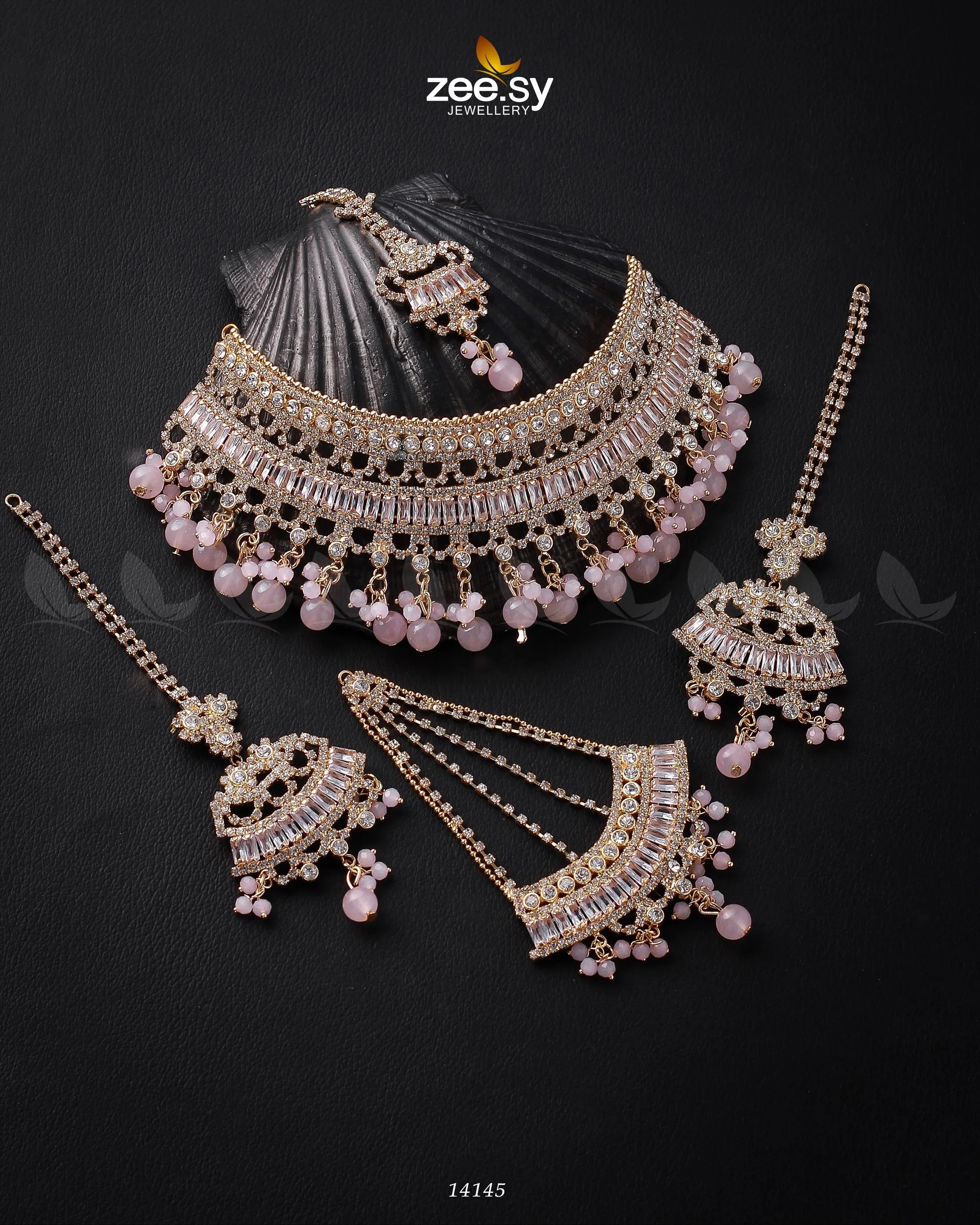 Starlit Bridal Set Golden Mint Pink - Zeesy Jewellery