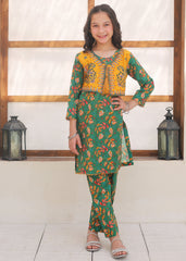 Khanak Stitched Kids-Green & Yellow Koti Style 2Pcs Suit KST 138