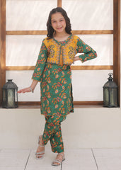 Khanak Stitched Kids-Green & Yellow Koti Style 2Pcs Suit KST 138