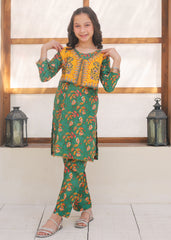 Khanak Stitched Kids-Green & Yellow Koti Style 2Pcs Suit KST 138