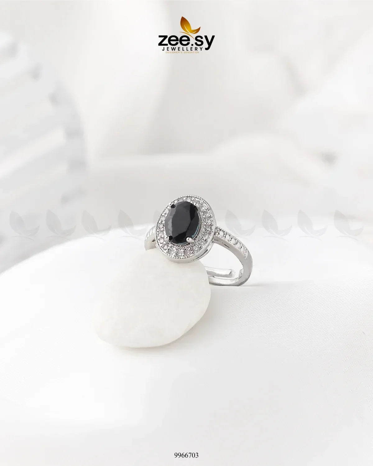 Lobelia Ring Silver Black - Zeesy Jewellery