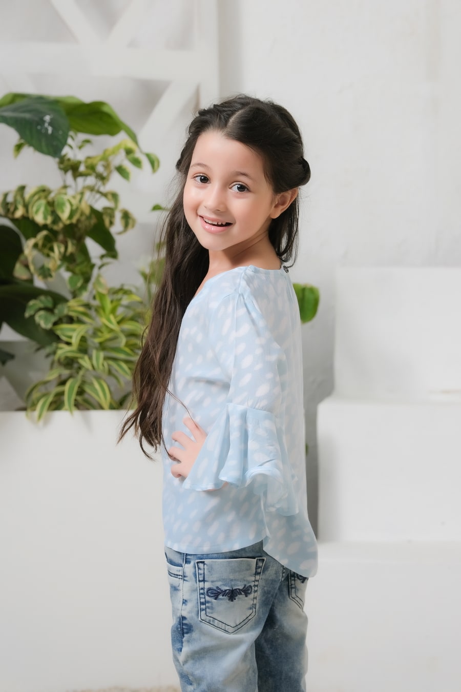 Sprinkles Stitched 1 Piece Summer Shirts Kids Collection'2025-Allover Sky Dot Print Frill Sleeves Top