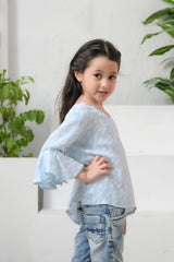 Sprinkles Stitched 1 Piece Summer Shirts Kids Collection'2025-Allover Sky Dot Print Frill Sleeves Top